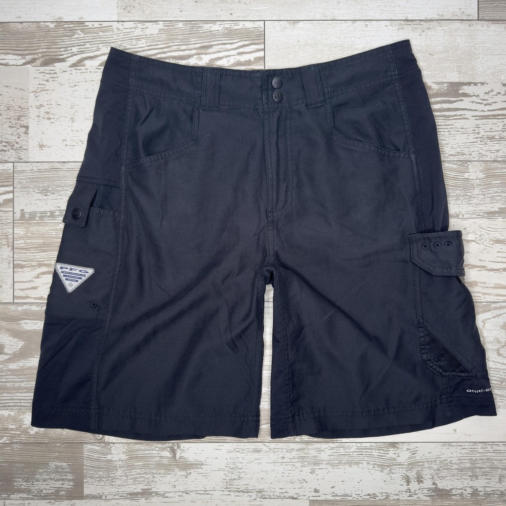 Columbia Cargo Shorts Mens 32 Black 10 Inseam Omni-Shield PFG Fishing Hiking